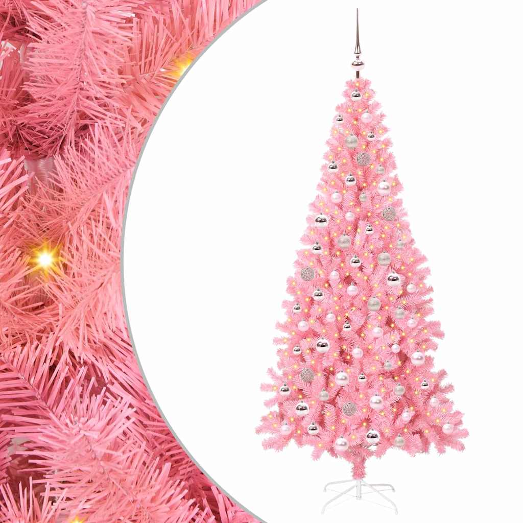 Juletræ med 300 LED'er med stativ Lyserød 210 cm PVC