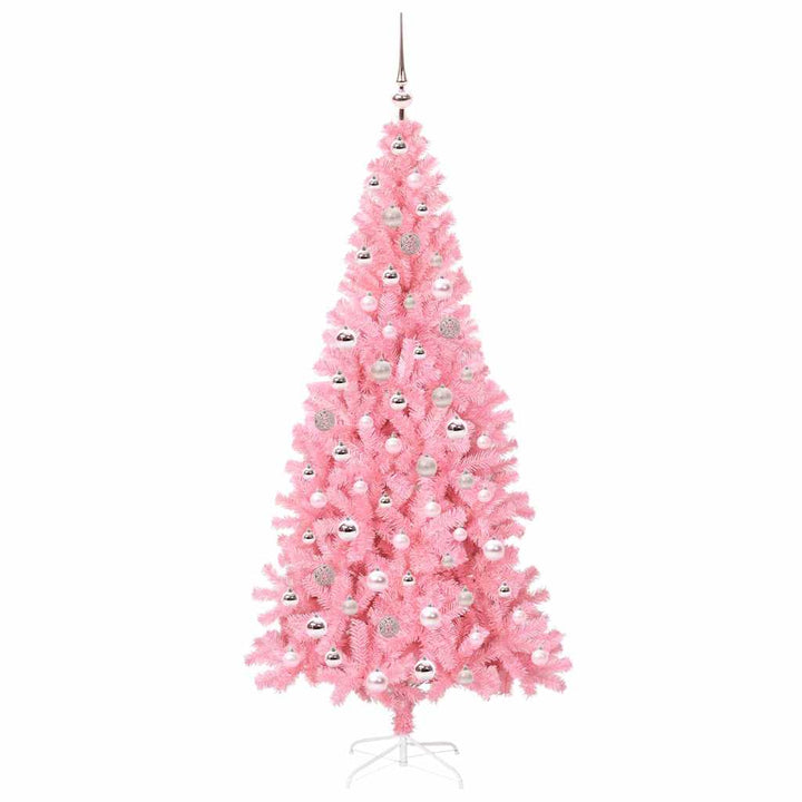 Juletræ med 300 LED'er med stativ Lyserød 210 cm PVC