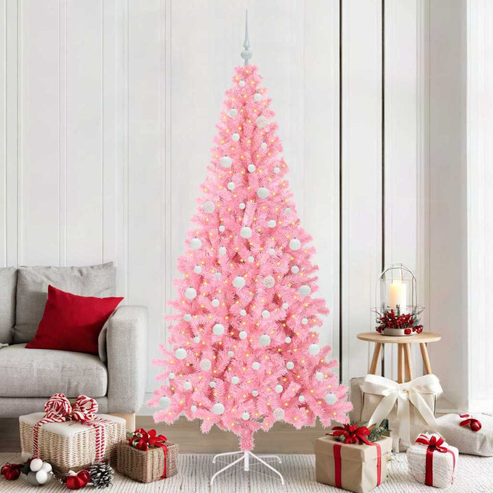 Juletræ med 300 LED'er med stativ Lyserød 210 cm PVC