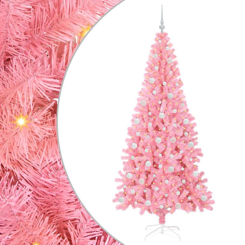 Juletræ med 300 LED'er med stativ Lyserød 210 cm PVC