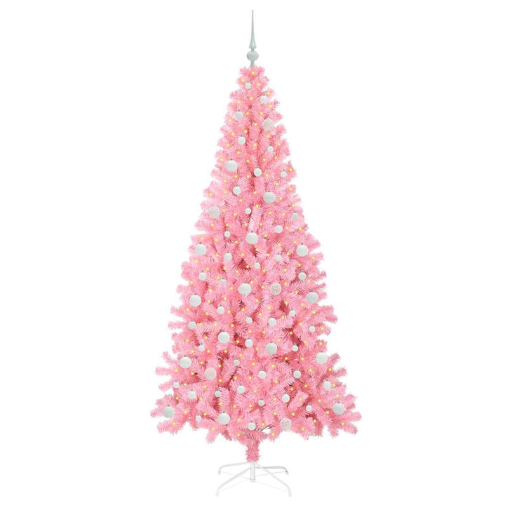 Juletræ med 300 LED'er med stativ Lyserød 210 cm PVC