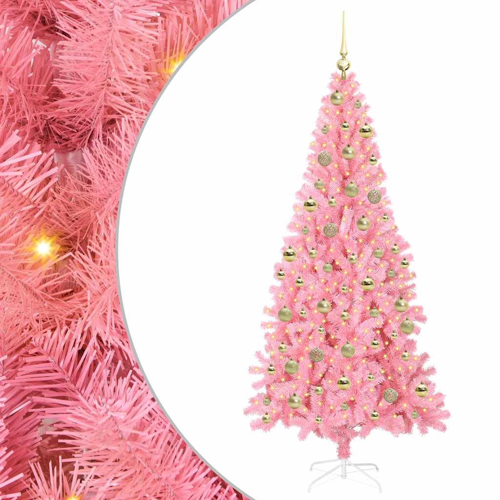 Juletræ med 300 LED'er med stativ Lyserød 210 cm PVC