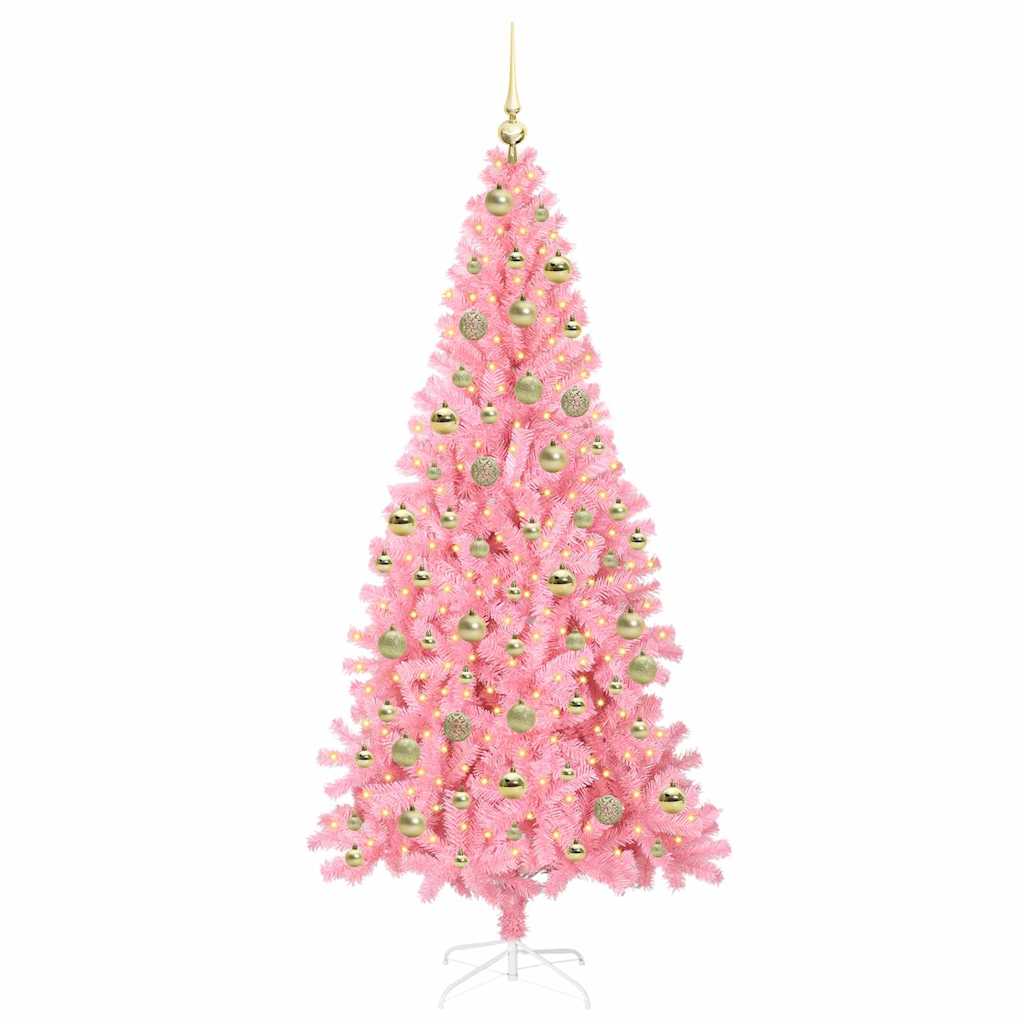 Juletræ med 300 LED'er med stativ Lyserød 210 cm PVC