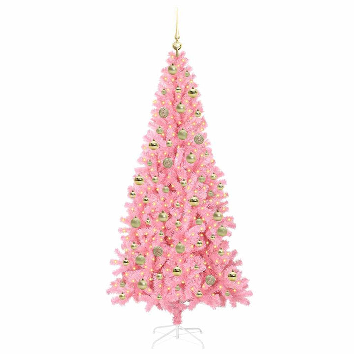 Juletræ med 300 LED'er med stativ Lyserød 210 cm PVC