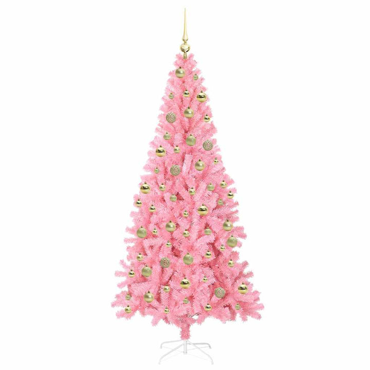 Juletræ med 300 LED'er med stativ Lyserød 210 cm PVC
