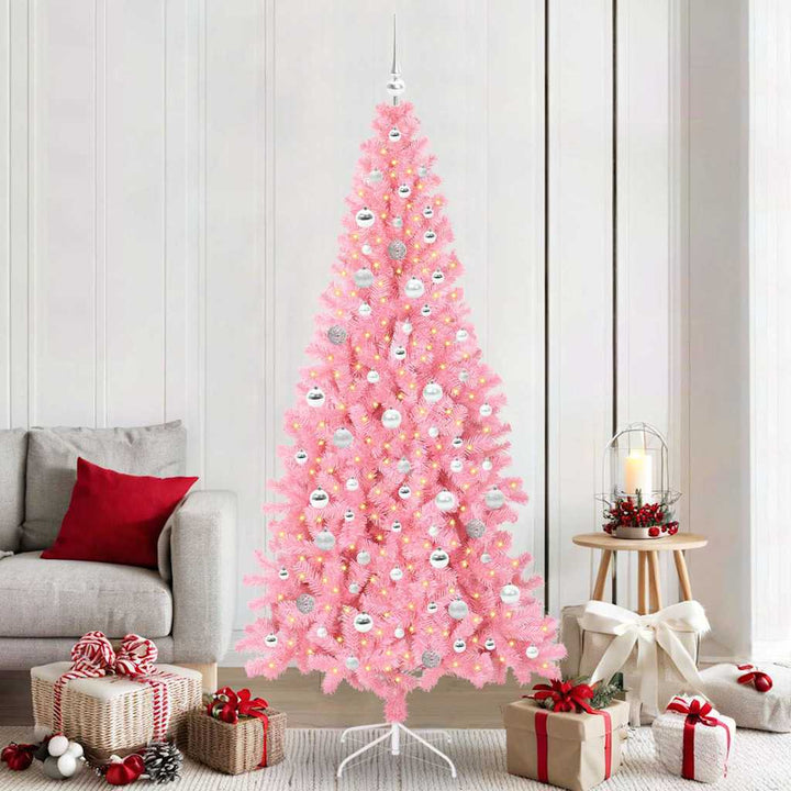 Juletræ med 300 LED'er med stativ Lyserød 210 cm PVC