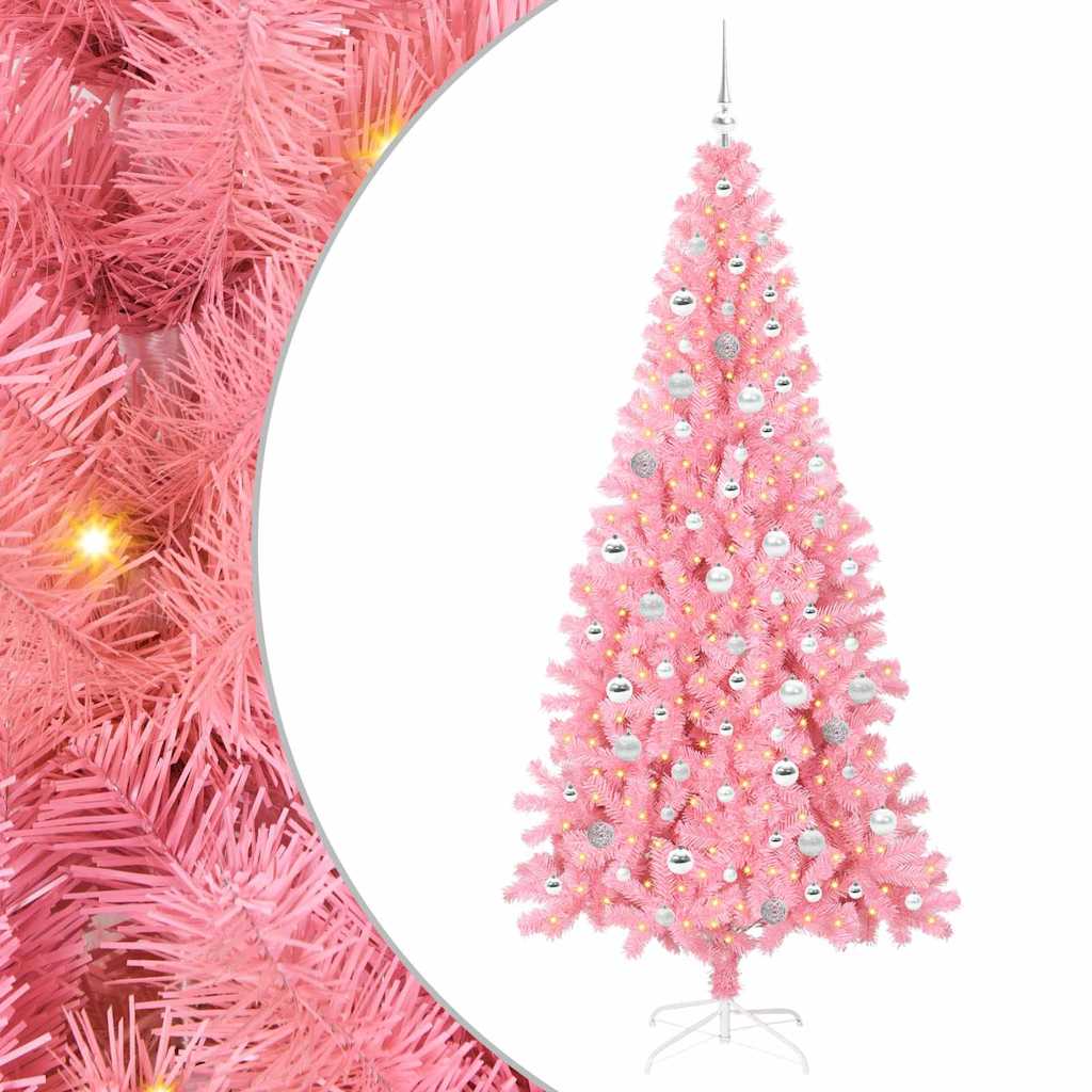 Juletræ med 300 LED'er med stativ Lyserød 210 cm PVC