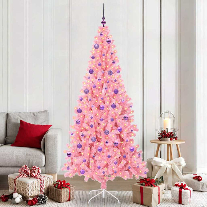 Juletræ med 300 LED'er med stativ Lyserød 210 cm PVC