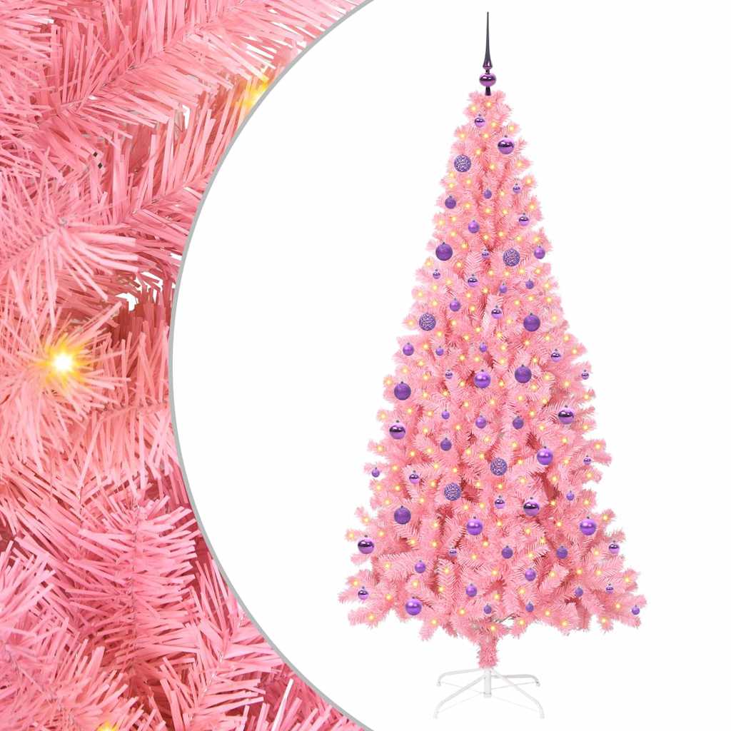 Juletræ med 300 LED'er med stativ Lyserød 210 cm PVC