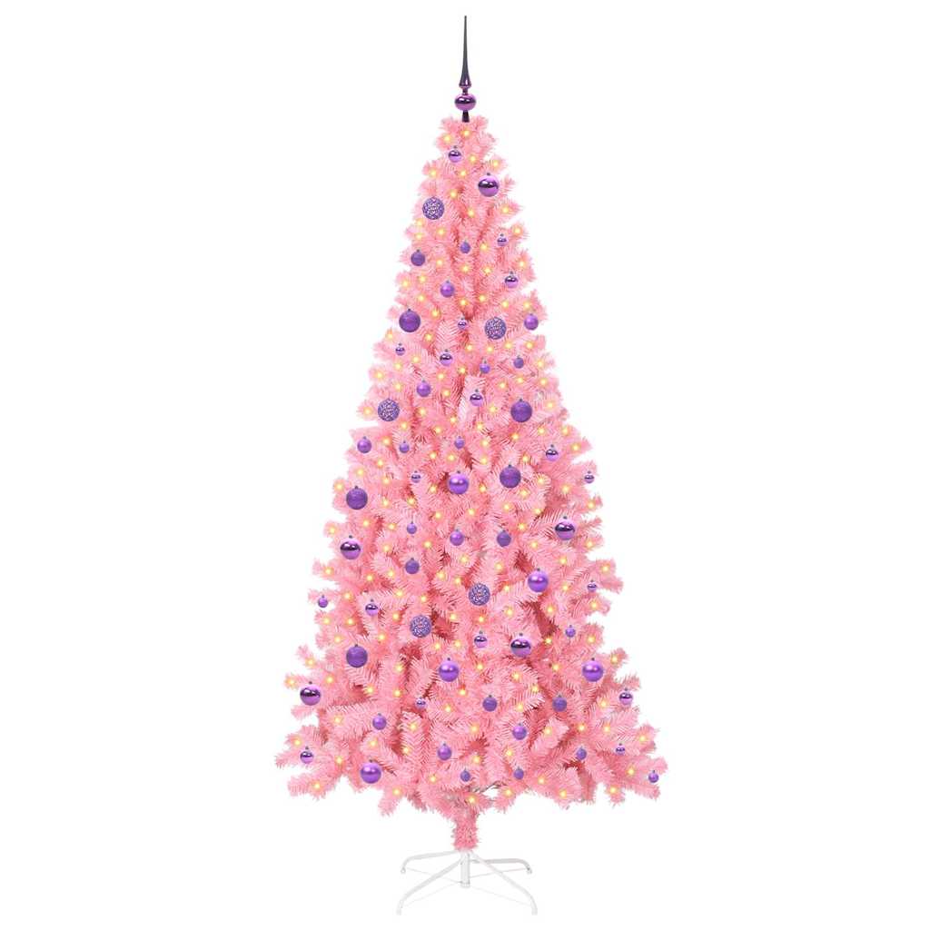 Juletræ med 300 LED'er med stativ Lyserød 210 cm PVC
