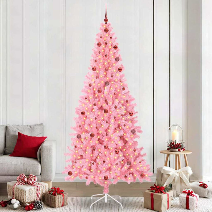 Juletræ med 300 LED'er med stativ Lyserød 240 cm PVC