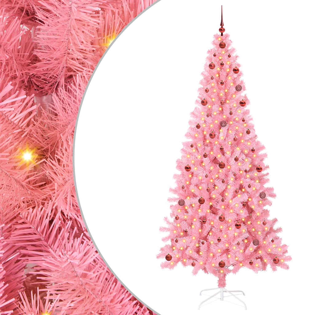 Juletræ med 300 LED'er med stativ Lyserød 240 cm PVC