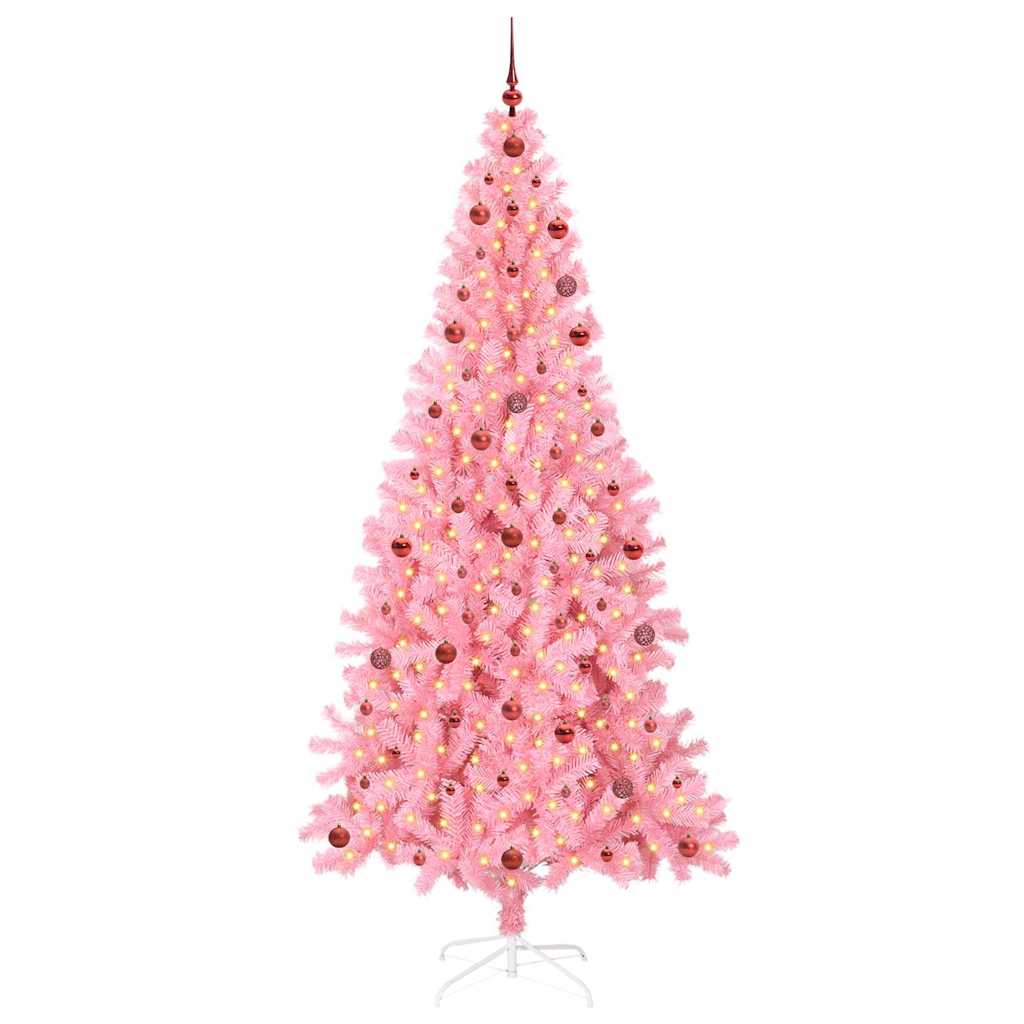 Juletræ med 300 LED'er med stativ Lyserød 240 cm PVC