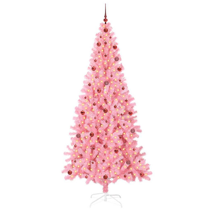 Juletræ med 300 LED'er med stativ Lyserød 240 cm PVC