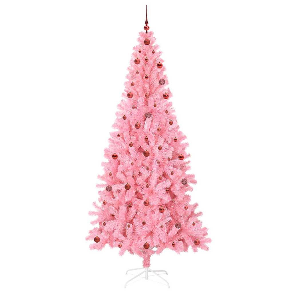 Juletræ med 300 LED'er med stativ Lyserød 240 cm PVC