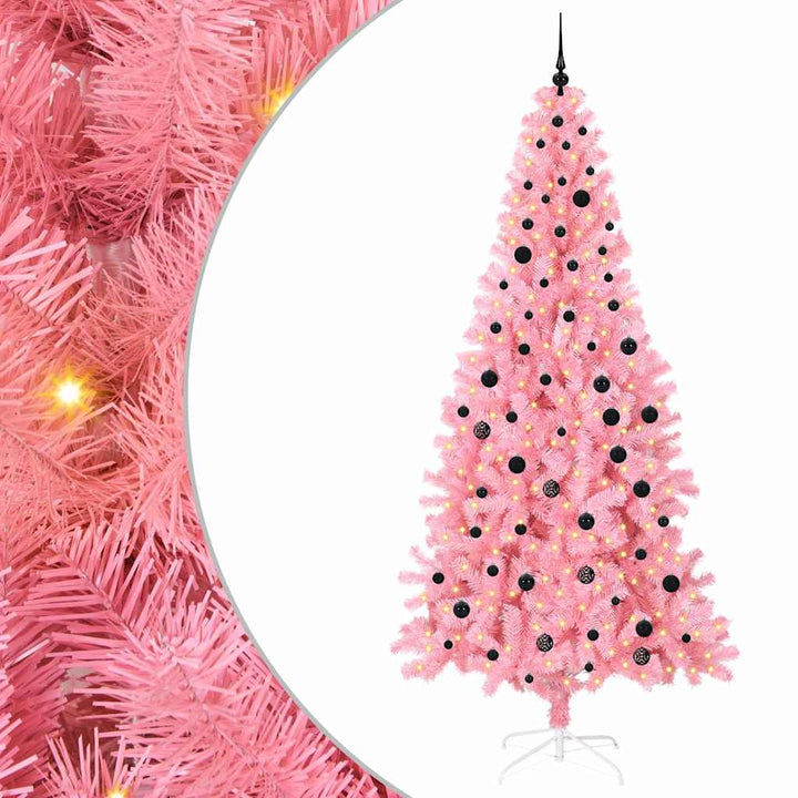 Juletræ med 300 LED'er med stativ Lyserød 240 cm PVC