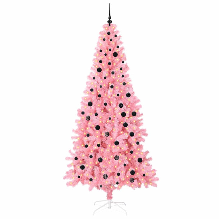 Juletræ med 300 LED'er med stativ Lyserød 240 cm PVC