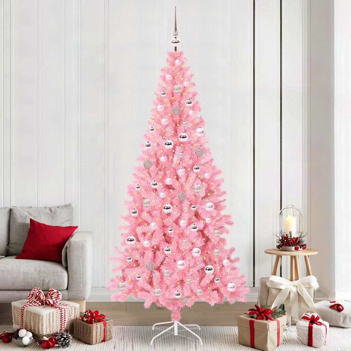 Juletræ med 300 LED'er med stativ Lyserød 240 cm PVC