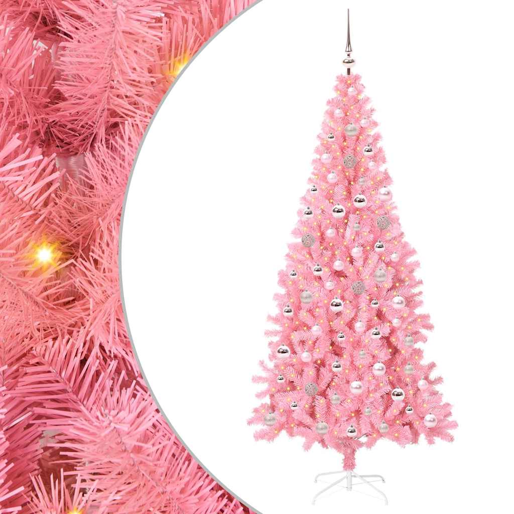 Juletræ med 300 LED'er med stativ Lyserød 240 cm PVC