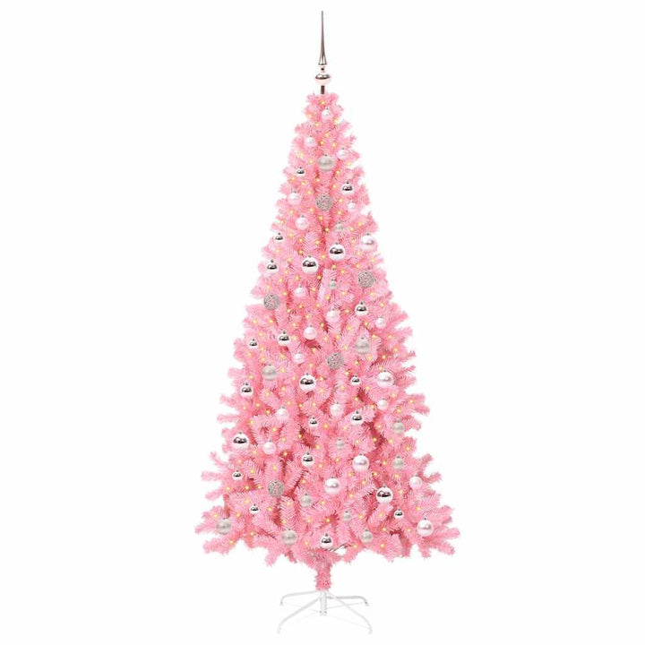 Juletræ med 300 LED'er med stativ Lyserød 240 cm PVC