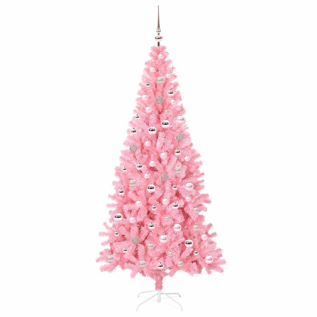 Juletræ med 300 LED'er med stativ Lyserød 240 cm PVC