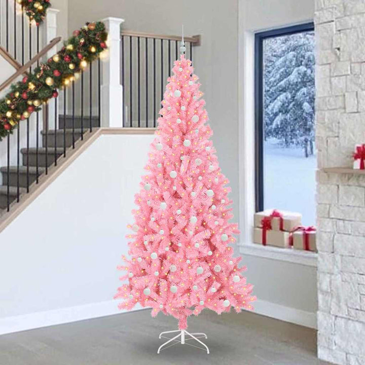 Juletræ med 300 LED'er med stativ Lyserød 240 cm PVC