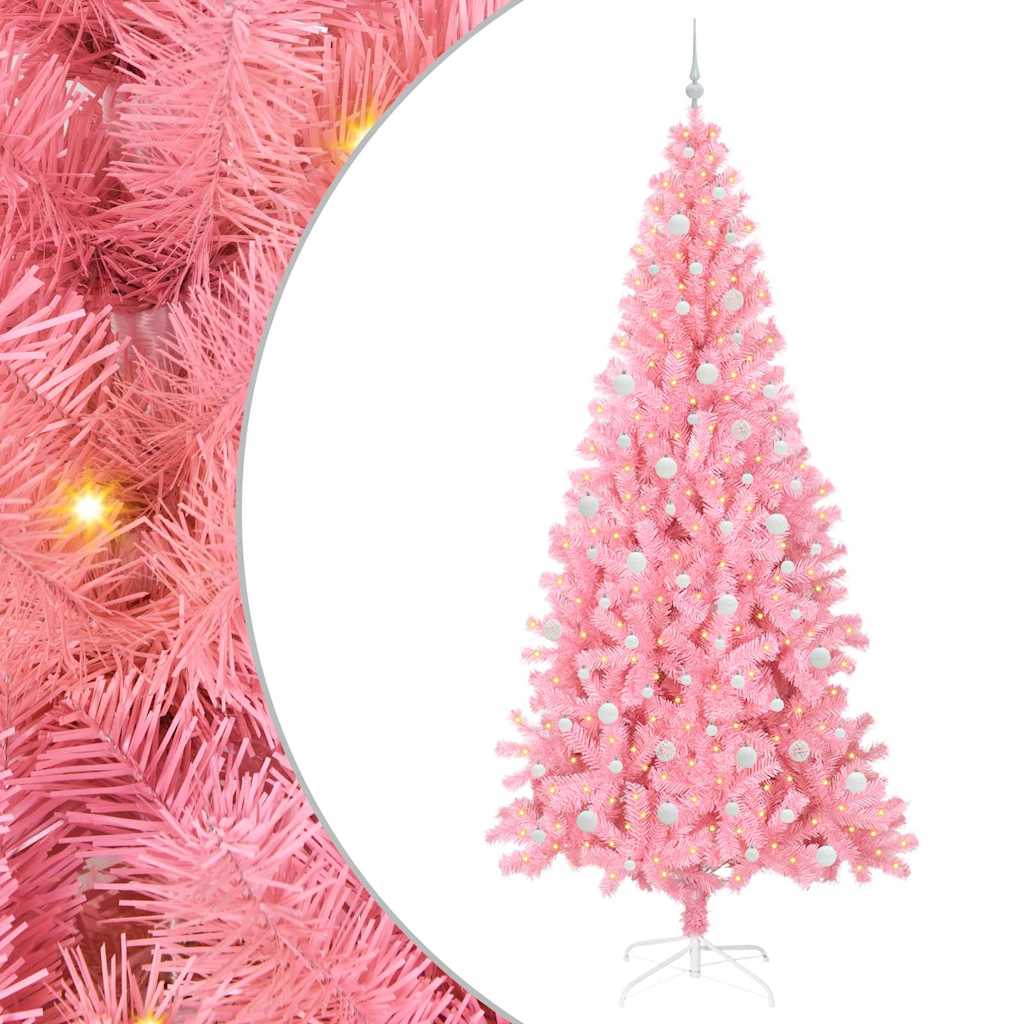 Juletræ med 300 LED'er med stativ Lyserød 240 cm PVC