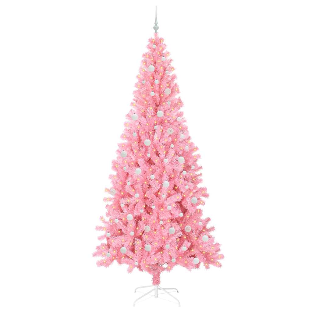 Juletræ med 300 LED'er med stativ Lyserød 240 cm PVC