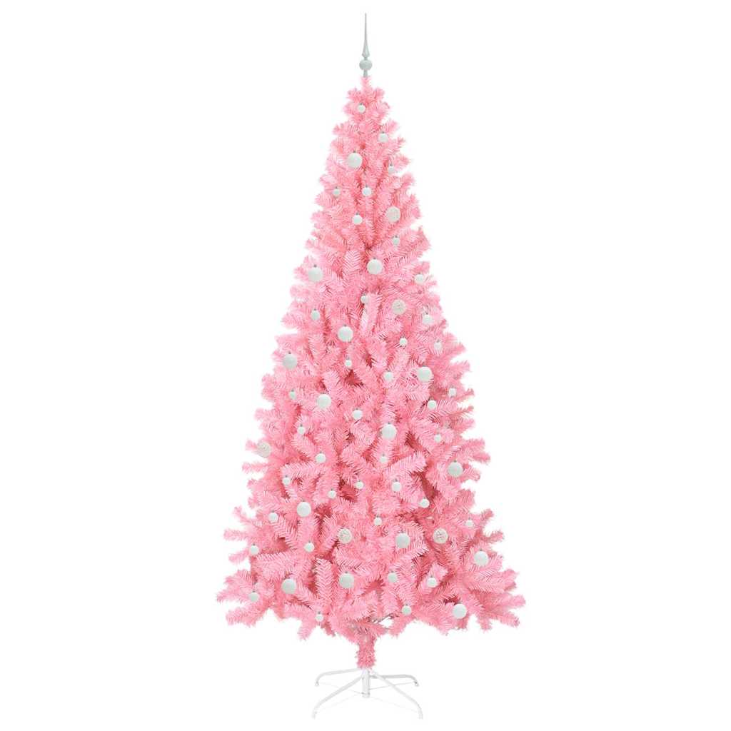 Juletræ med 300 LED'er med stativ Lyserød 240 cm PVC