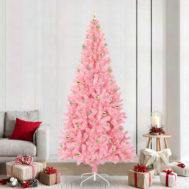Juletræ med 300 LED'er med stativ Lyserød 240 cm PVC