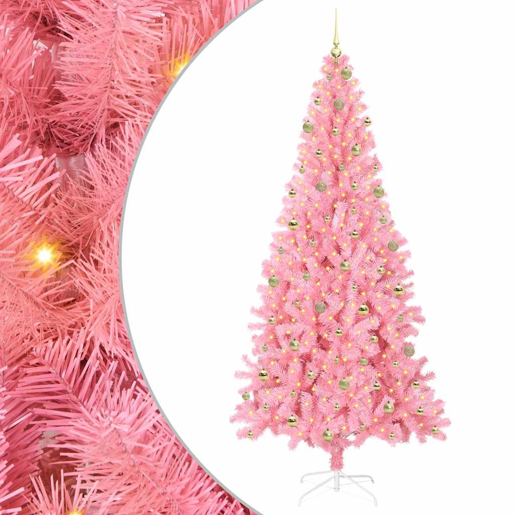 Juletræ med 300 LED'er med stativ Lyserød 240 cm PVC