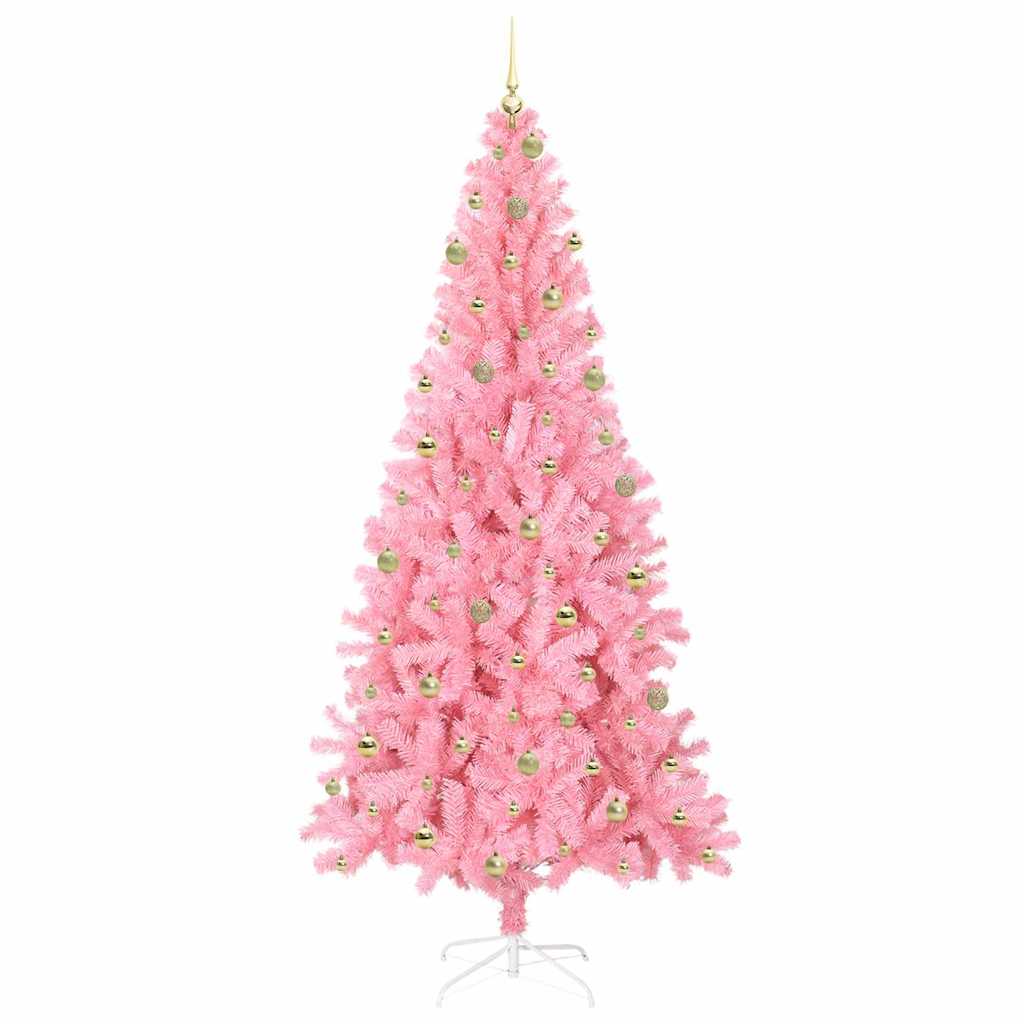 Juletræ med 300 LED'er med stativ Lyserød 240 cm PVC