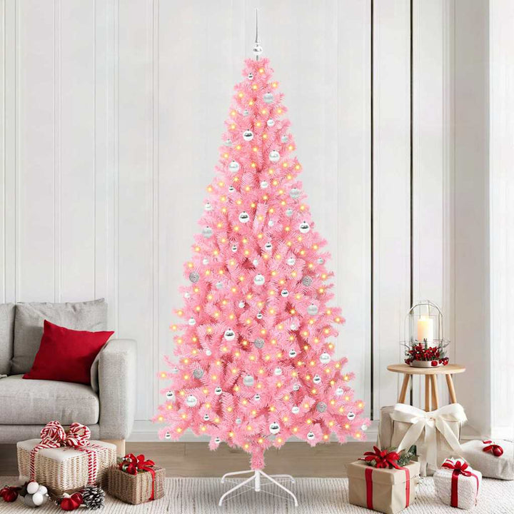 Juletræ med 300 LED'er med stativ Lyserød 240 cm PVC