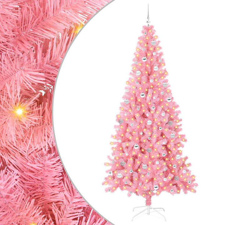 Juletræ med 300 LED'er med stativ Lyserød 240 cm PVC