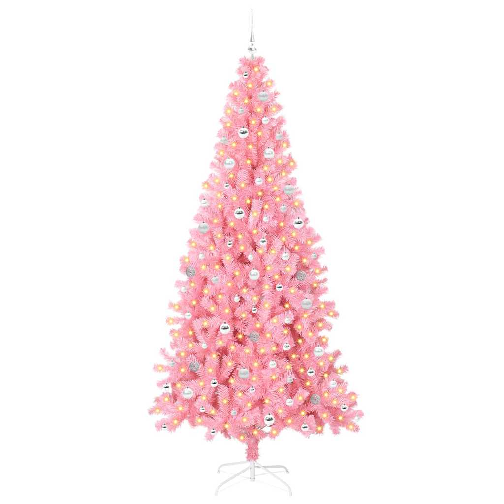Juletræ med 300 LED'er med stativ Lyserød 240 cm PVC