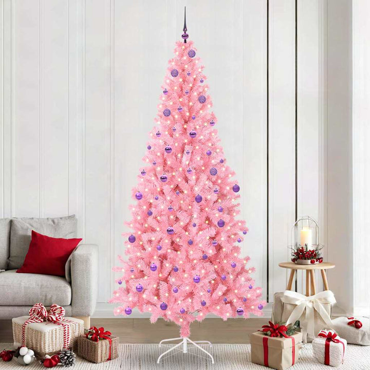Juletræ med 300 LED'er med stativ Lyserød 240 cm PVC