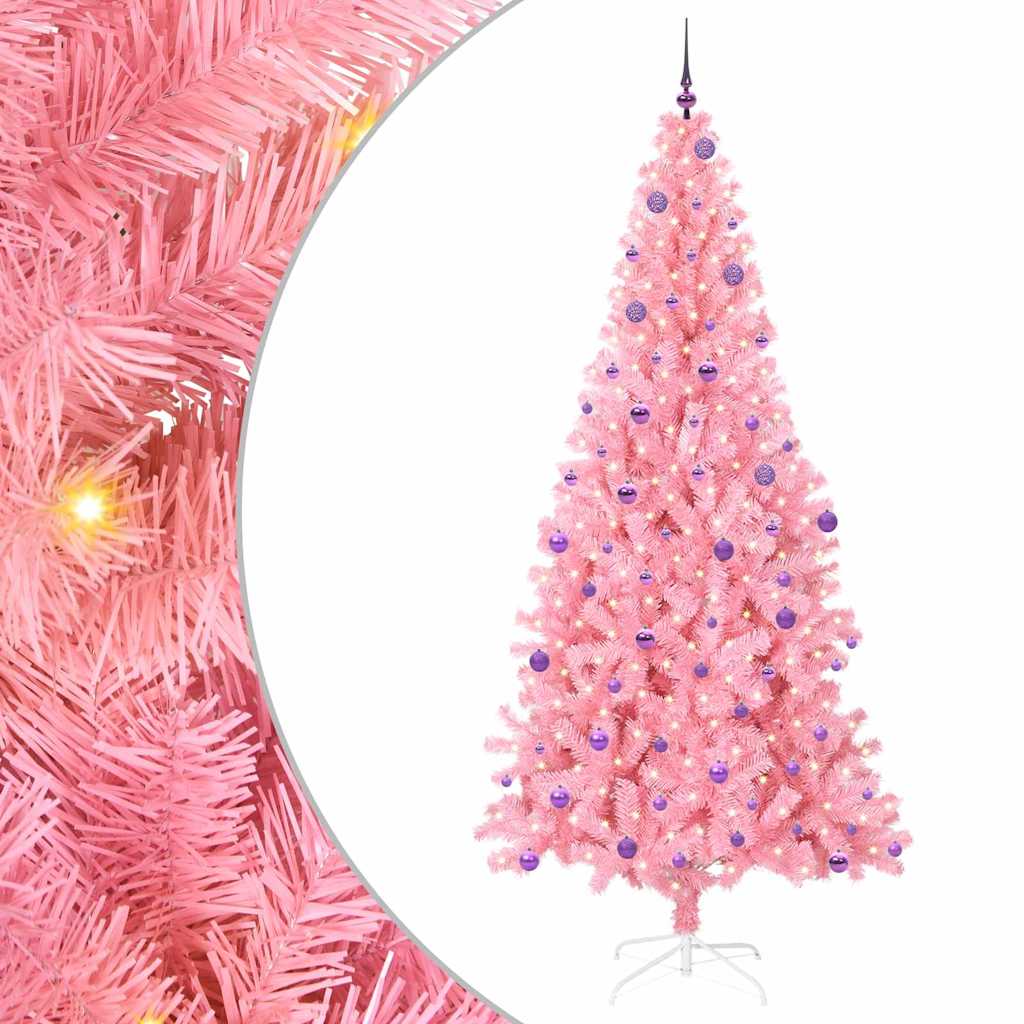 Juletræ med 300 LED'er med stativ Lyserød 240 cm PVC