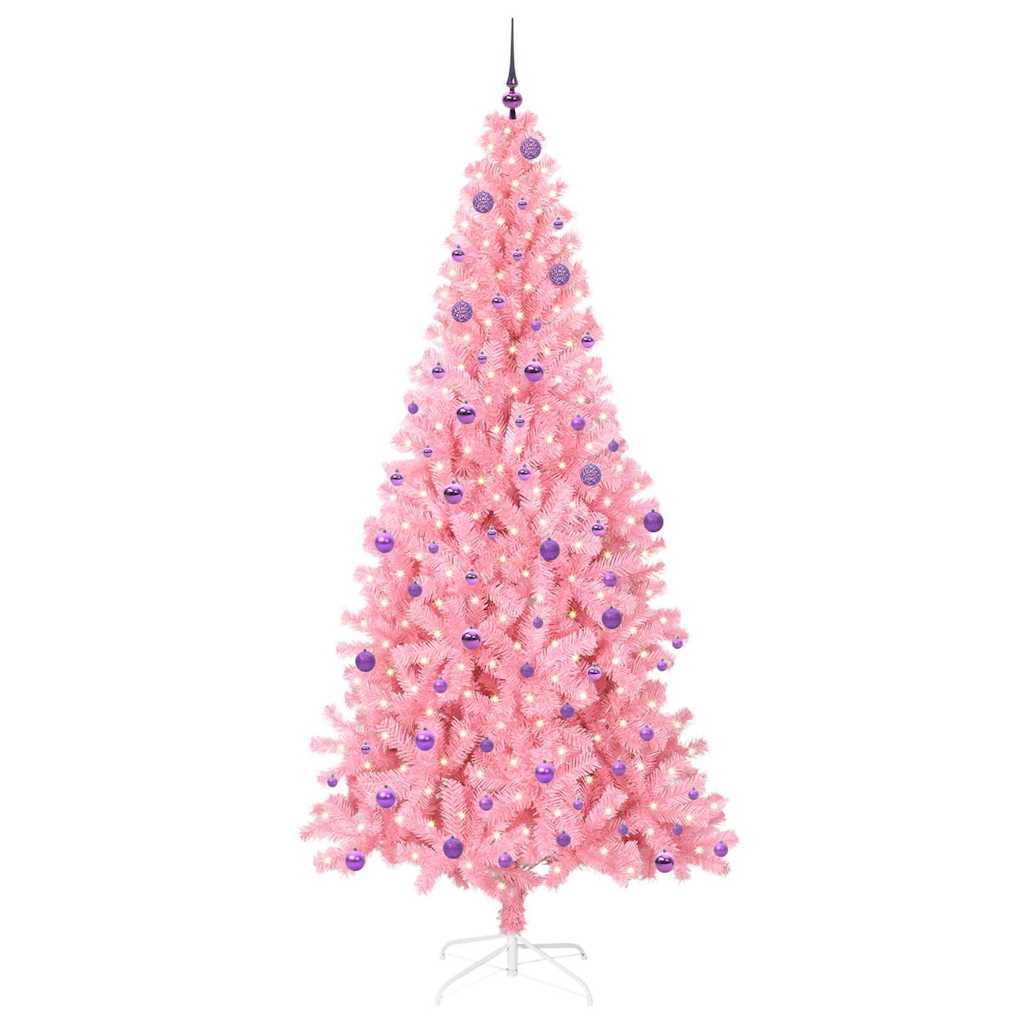Juletræ med 300 LED'er med stativ Lyserød 240 cm PVC