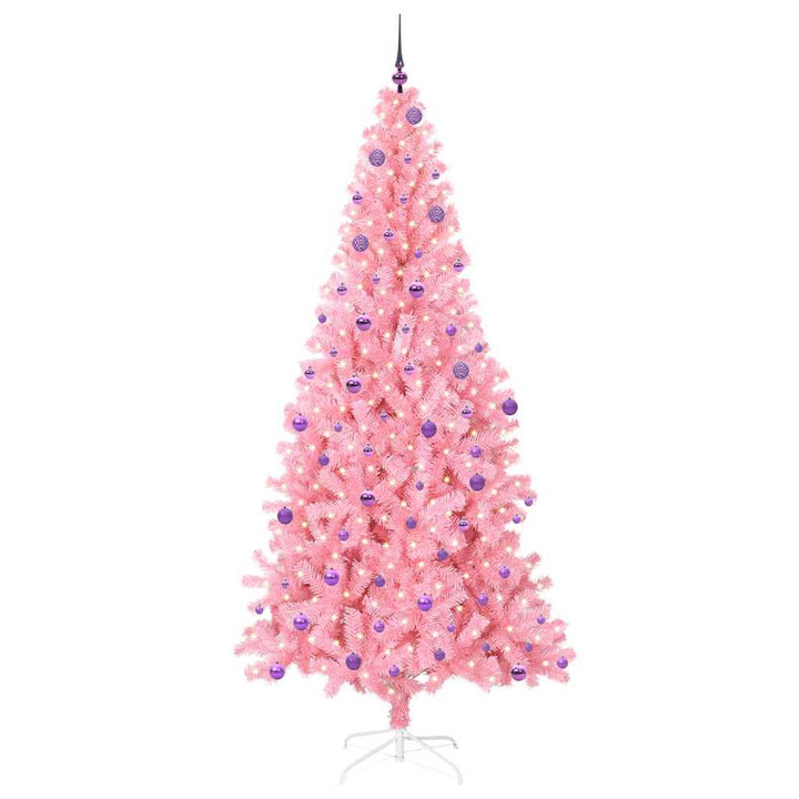 Juletræ med 300 LED'er med stativ Lyserød 240 cm PVC