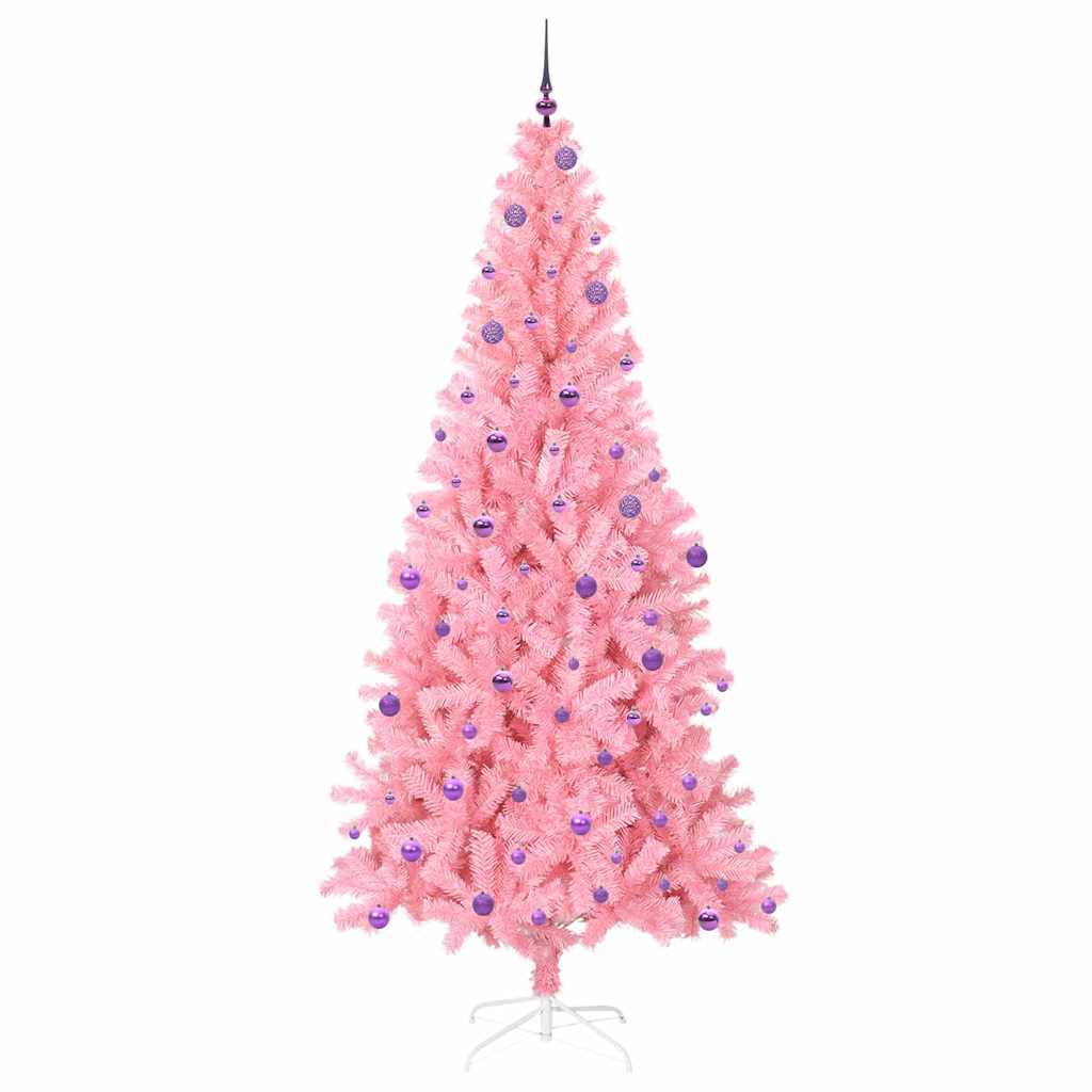 Juletræ med 300 LED'er med stativ Lyserød 240 cm PVC