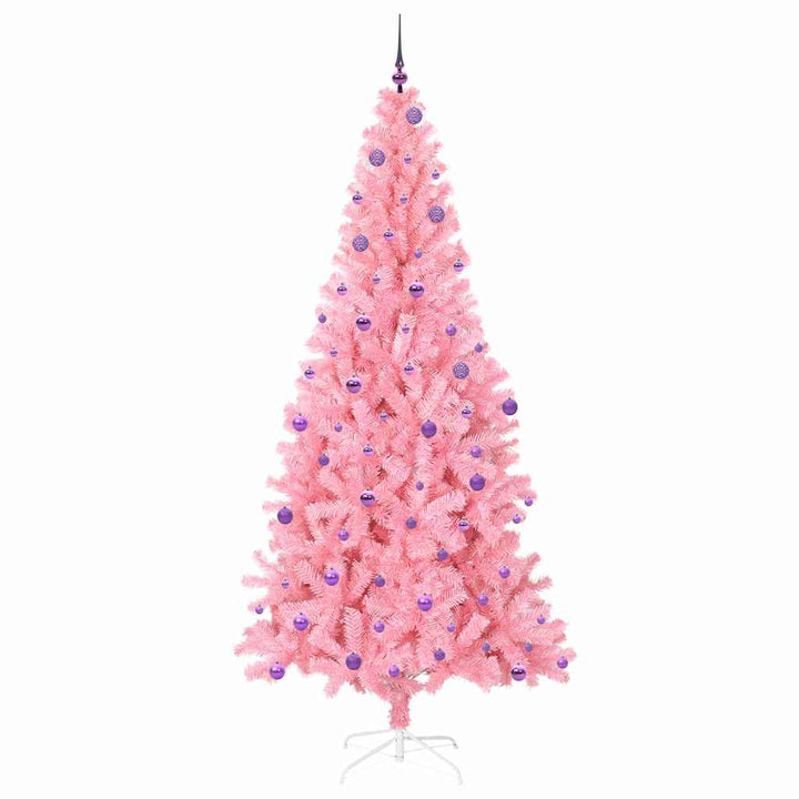 Juletræ med 300 LED'er med stativ Lyserød 240 cm PVC