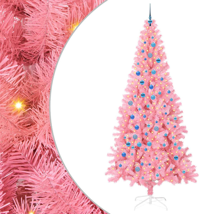 Juletræ med 300 LED'er med stativ Lyserød 240 cm PVC