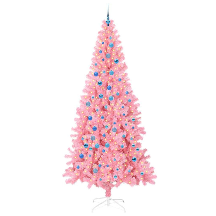 Juletræ med 300 LED'er med stativ Lyserød 240 cm PVC