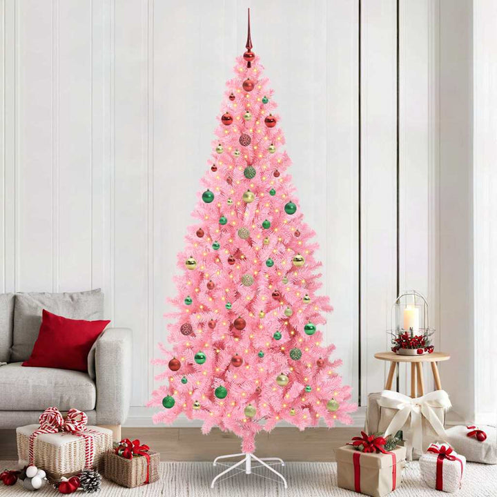 Juletræ med 300 LED'er med stativ Lyserød 240 cm PVC