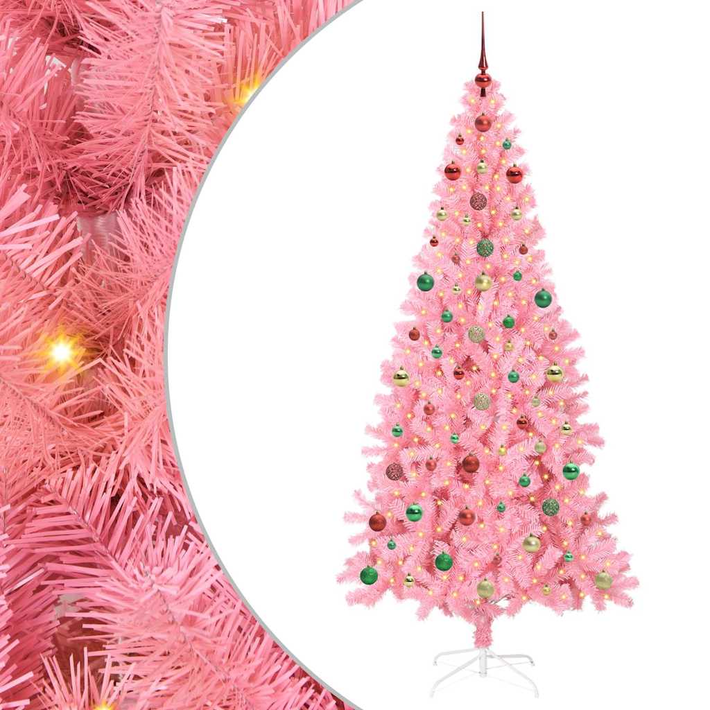 Juletræ med 300 LED'er med stativ Lyserød 240 cm PVC