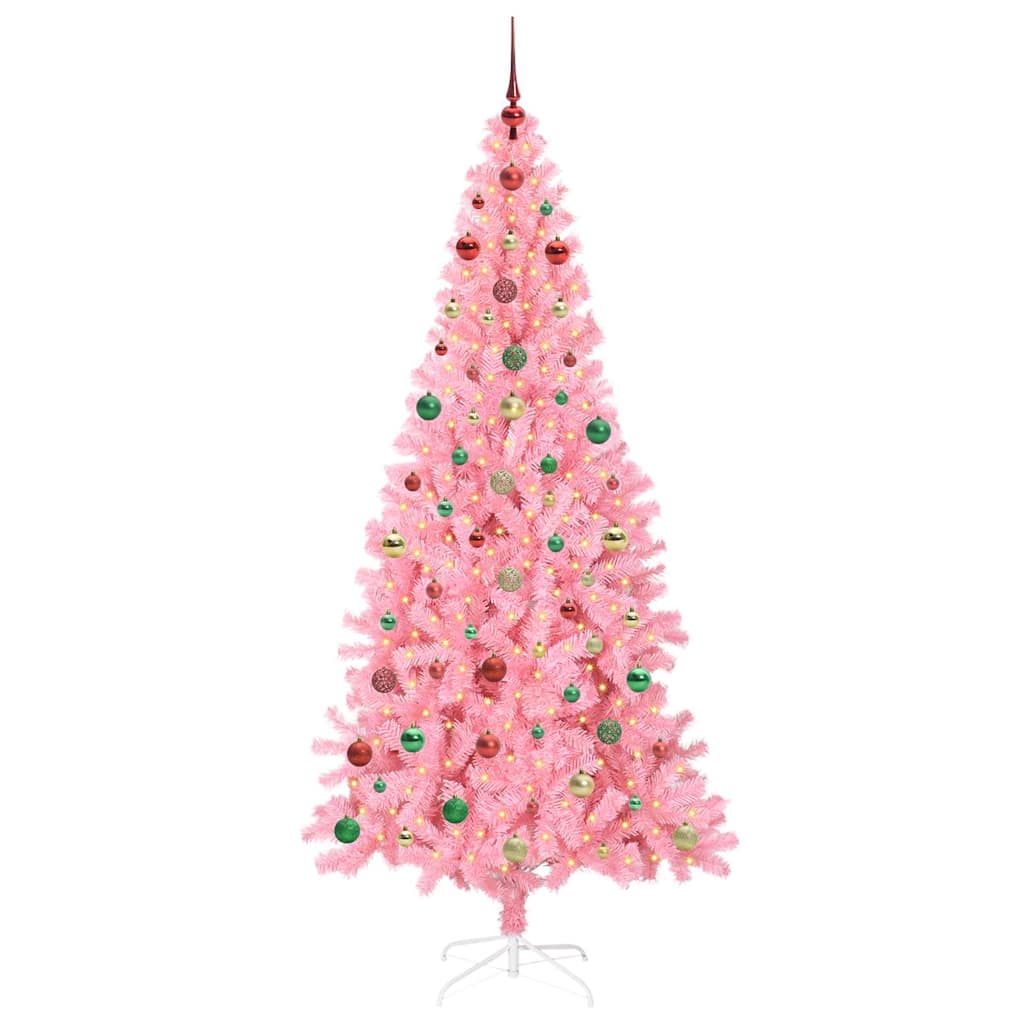 Juletræ med 300 LED'er med stativ Lyserød 240 cm PVC
