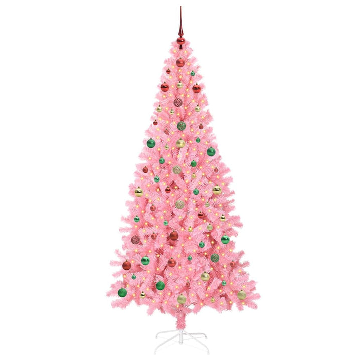 Juletræ med 300 LED'er med stativ Lyserød 240 cm PVC