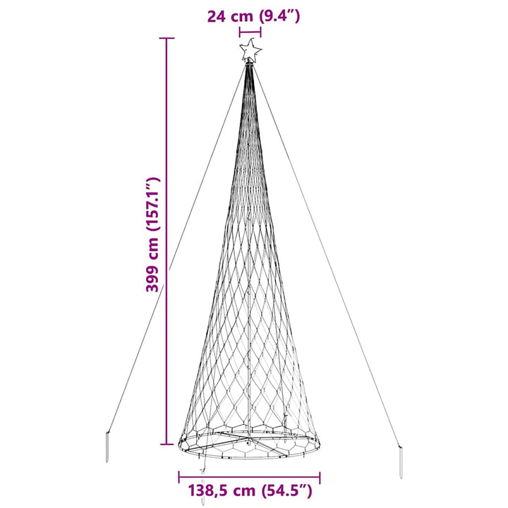 LED juletræ med 450 LED'er Blå 138.5 x 138.5 x 399 cm Metal