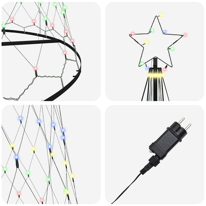LED juletræ med stativ Flerfarvet 138.5 x 138.5 x 399 cm Metal