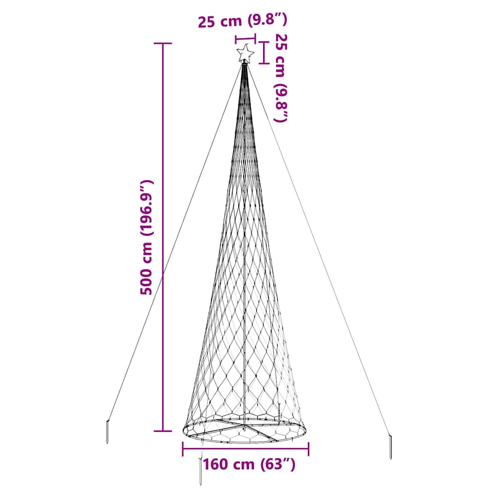 LED juletræ med 550 LED'er Kold hvid 160 x 160 x 500 cm Metal